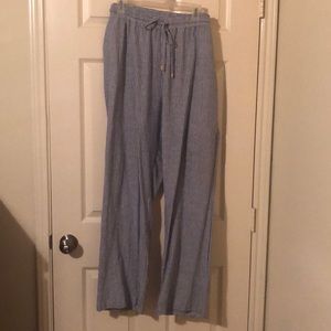 Linen Ellen Tracy navy/white striped pants Lg- usd